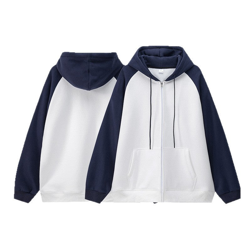 Oversized Contrast Panel Zip-Up Hoodie