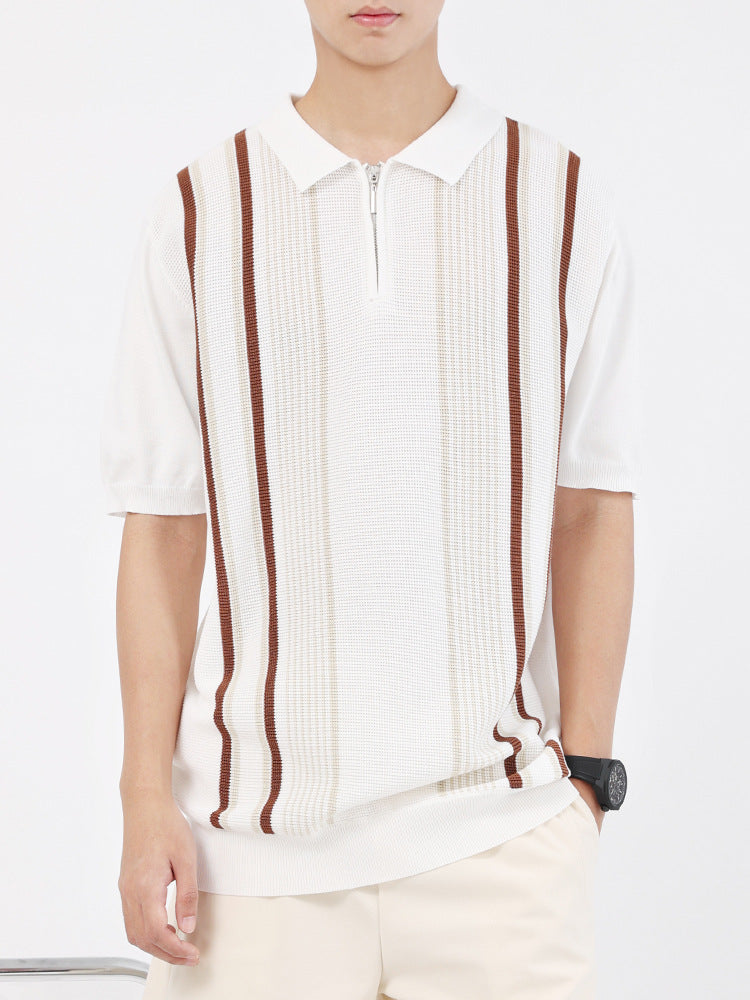 Men’s Vertical Stripe Quarter-Zip Knit Polo