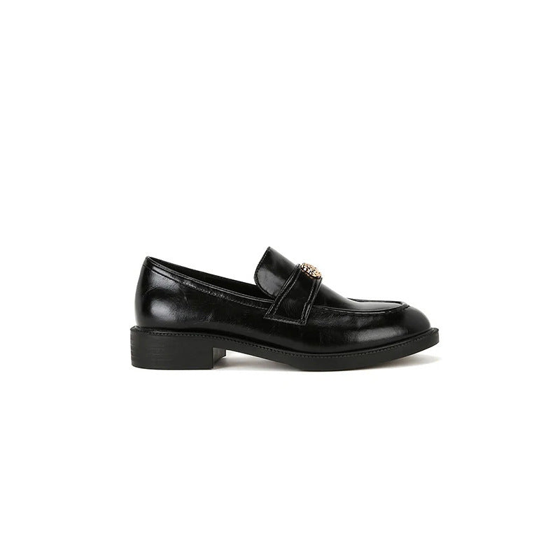 Gold-Detail Block-Heel Loafers