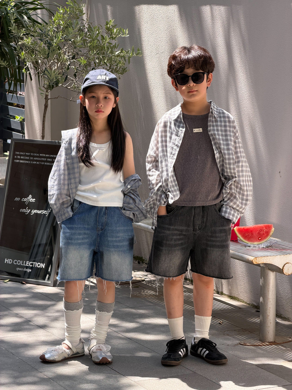Kids' Striped Frayed Denim Shorts