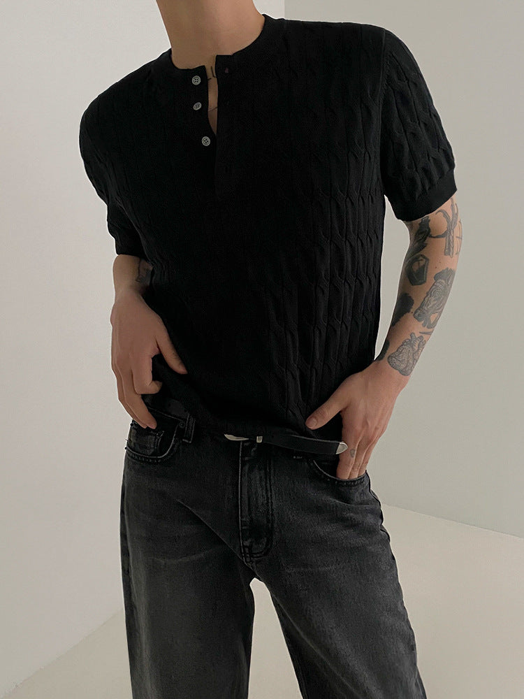 Textured Knit Henley Short-Sleeve