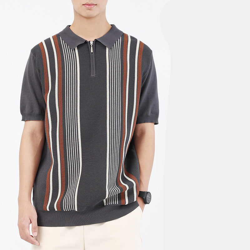Men’s Vertical Stripe Quarter-Zip Knit Polo