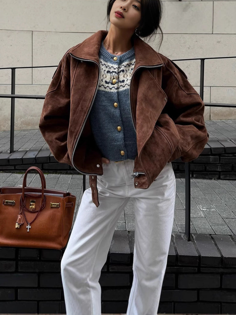 Suede Slouchy Utility Bomber Jacket