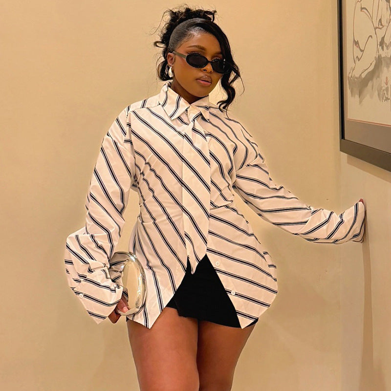 Bow-Tie Striped Blouse