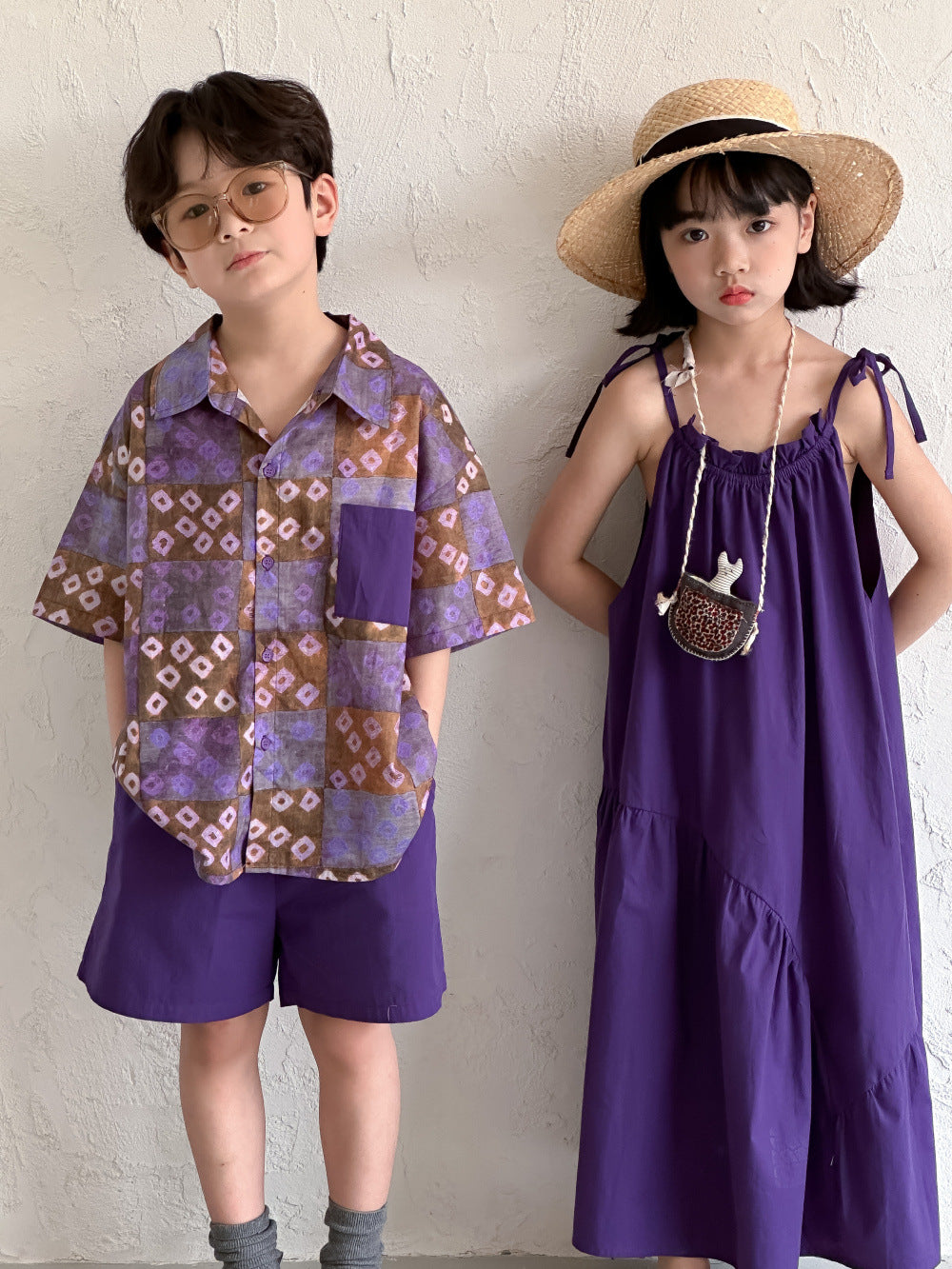 Kids' Solid Dress and Plaid Shirt Outfit