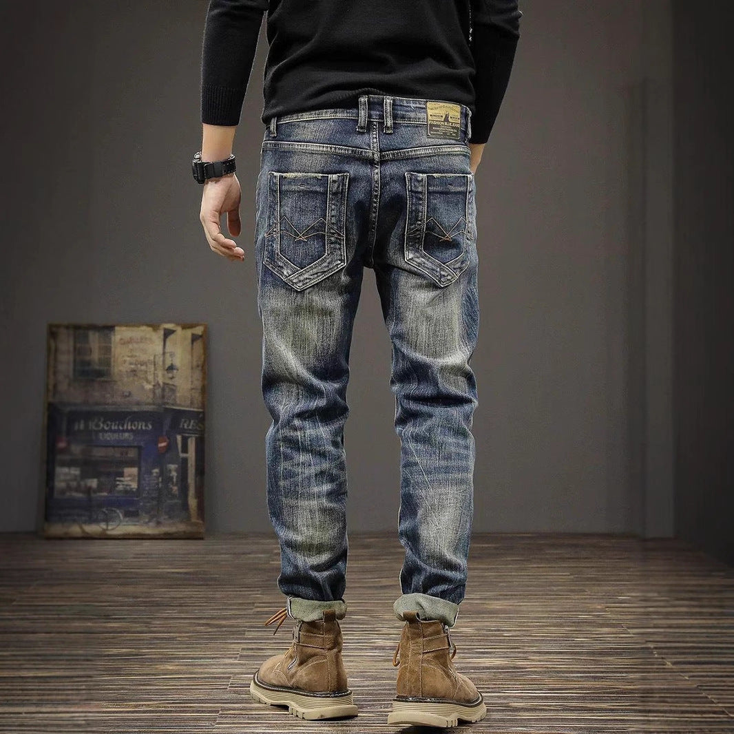Slim-Fit Distressed Stretch Denim