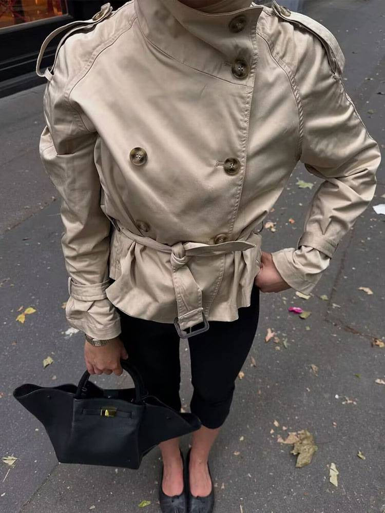 Women's Buckle-Trim Cropped Trench Coat