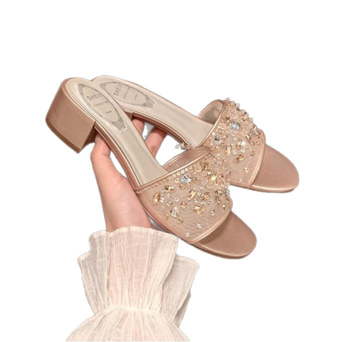 Rhinestone Mesh Heel Slides