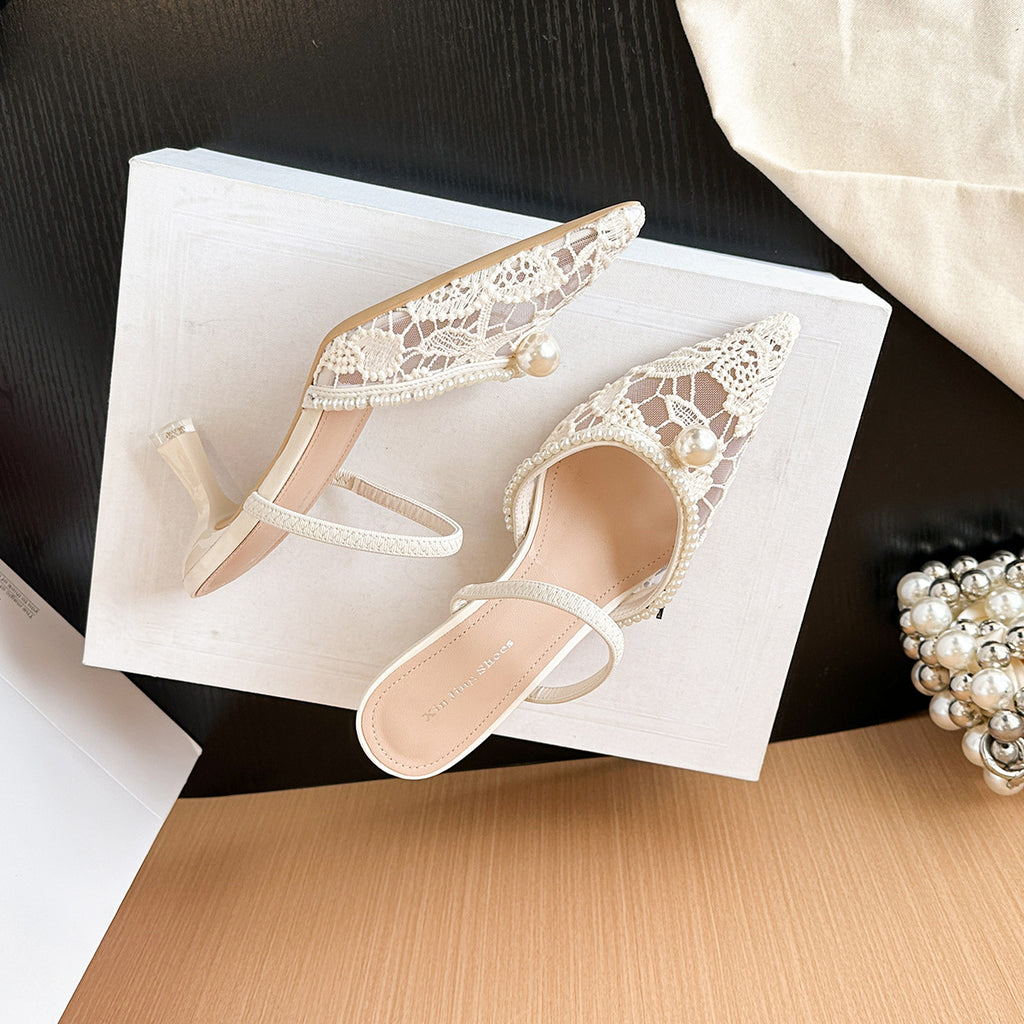 Pearl Mesh Strap Heels