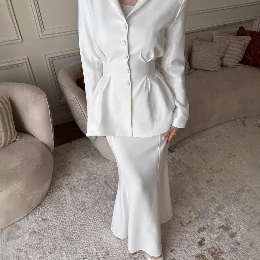 Sophisticated Peplum Blazer and Maxi Skirt Set