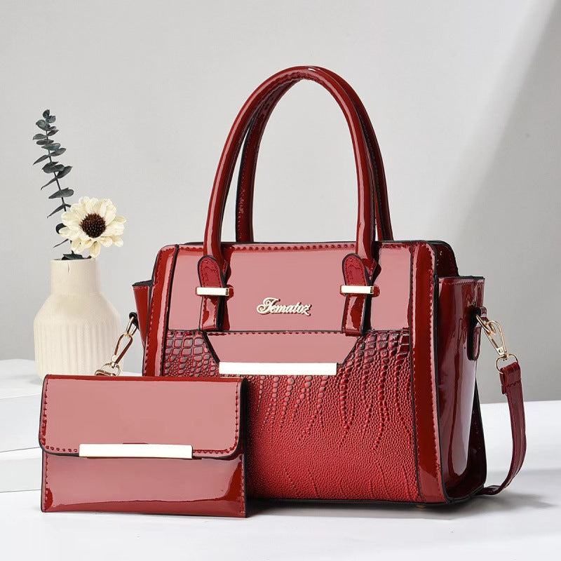 Crocodile-Texture Handbag Set