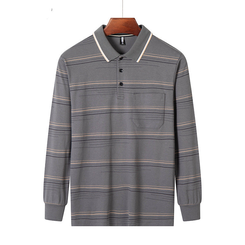 Men's Long Sleeve Striped Polo Shirt
