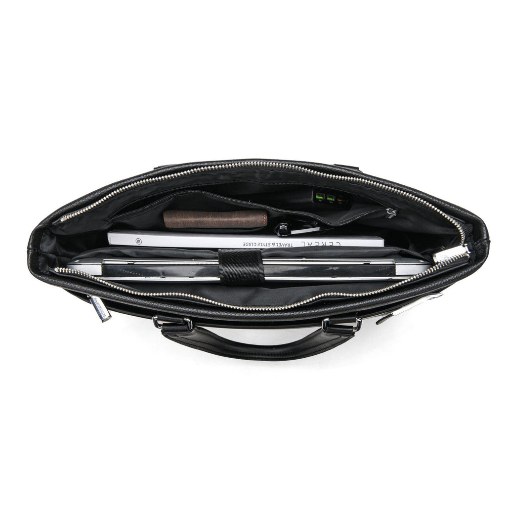 Wholesale cross-border simple pure cowhide bag tote bag men's leather briefcase 14 inch men's bag shoulder computer bag