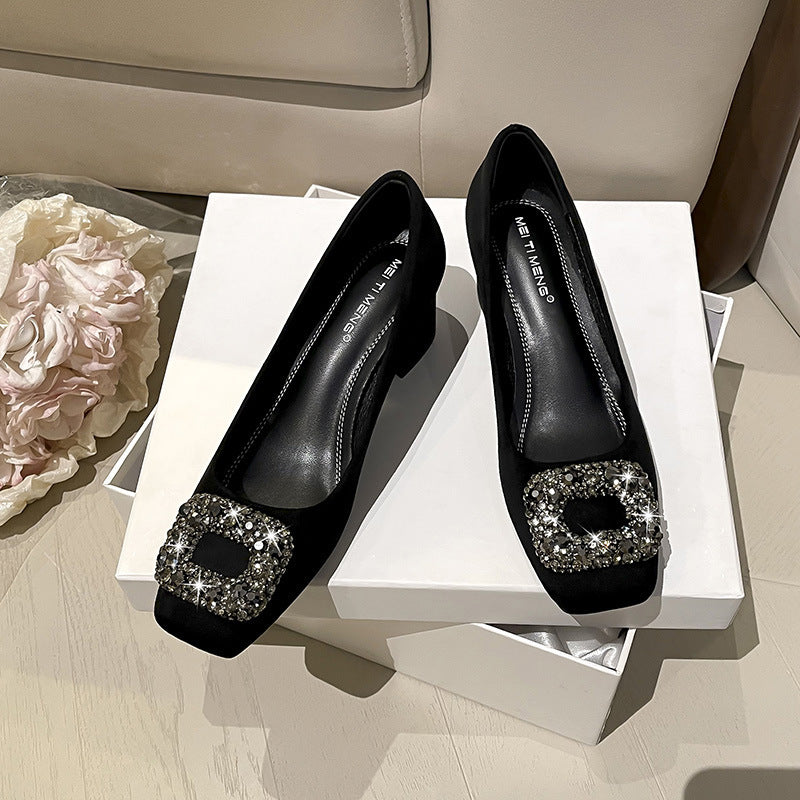 Square Buckle Block Heels