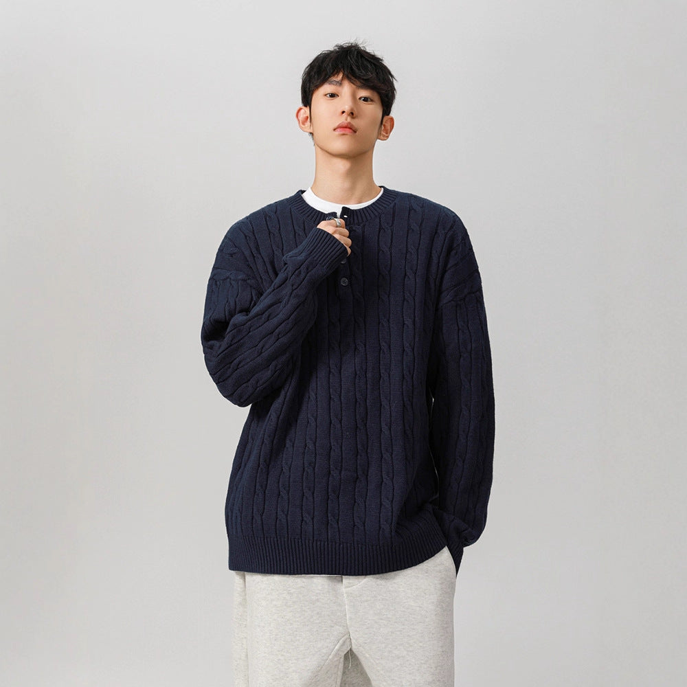 Cable-Knit Henley Sweater