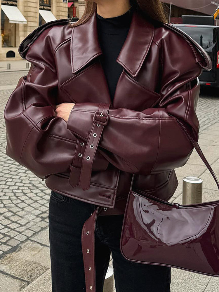 Oversized Buckle Sleeve Moto Jacket