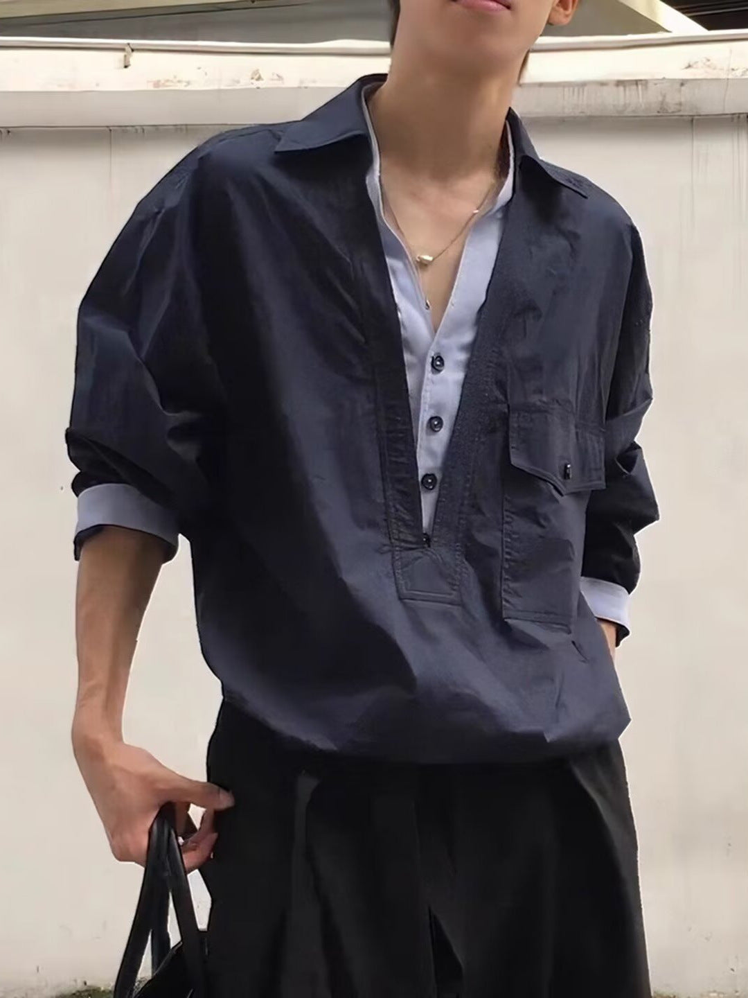 Drapey Faux Two-Piece Pullover Shirt