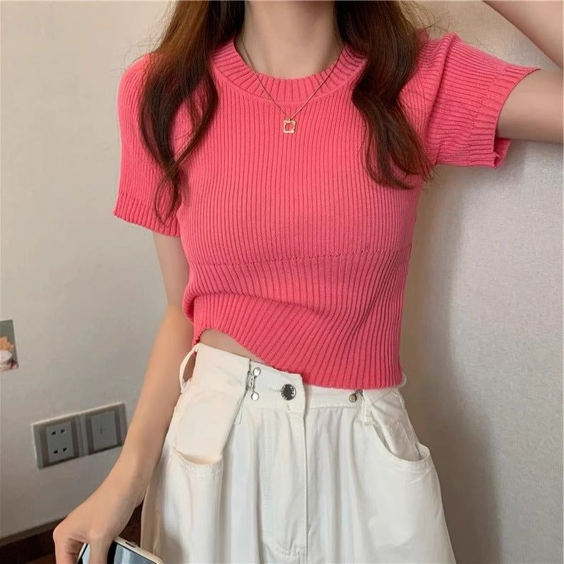 Ribbed Knit Graphic Tee