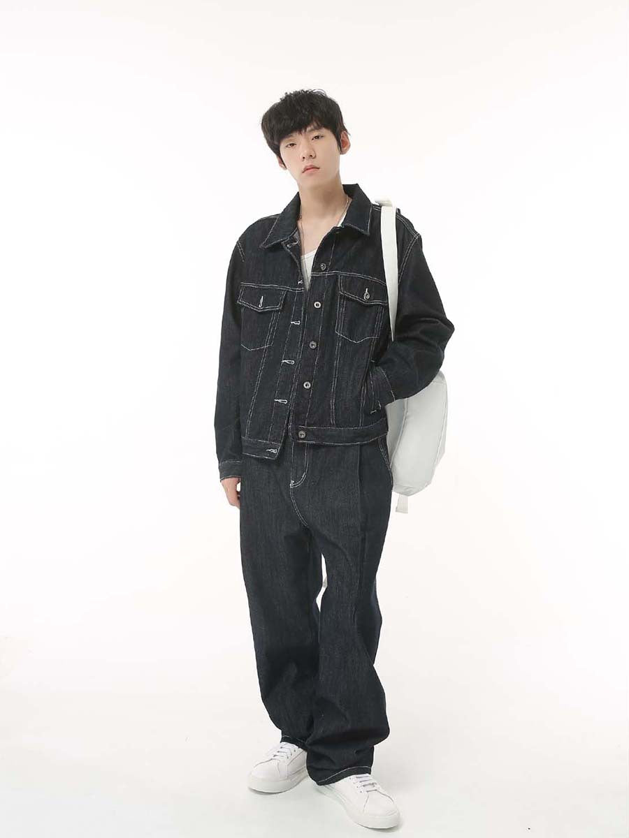 Korean Style Black & Blue Denim Set