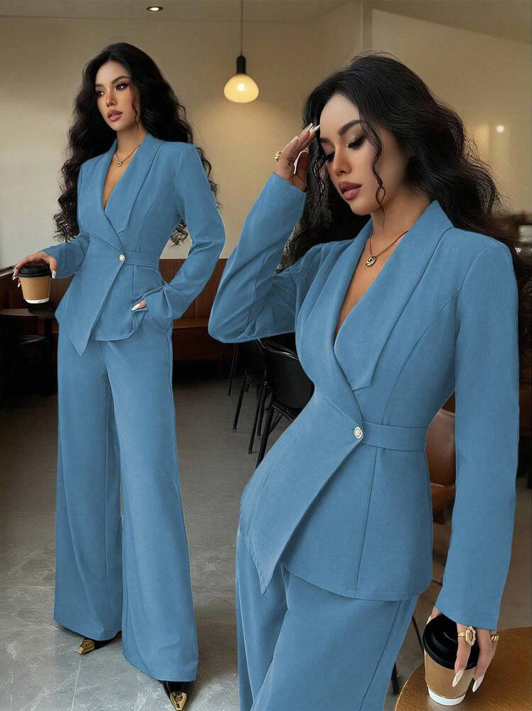 Blazer and Wide Leg Trousers Two Piece Set