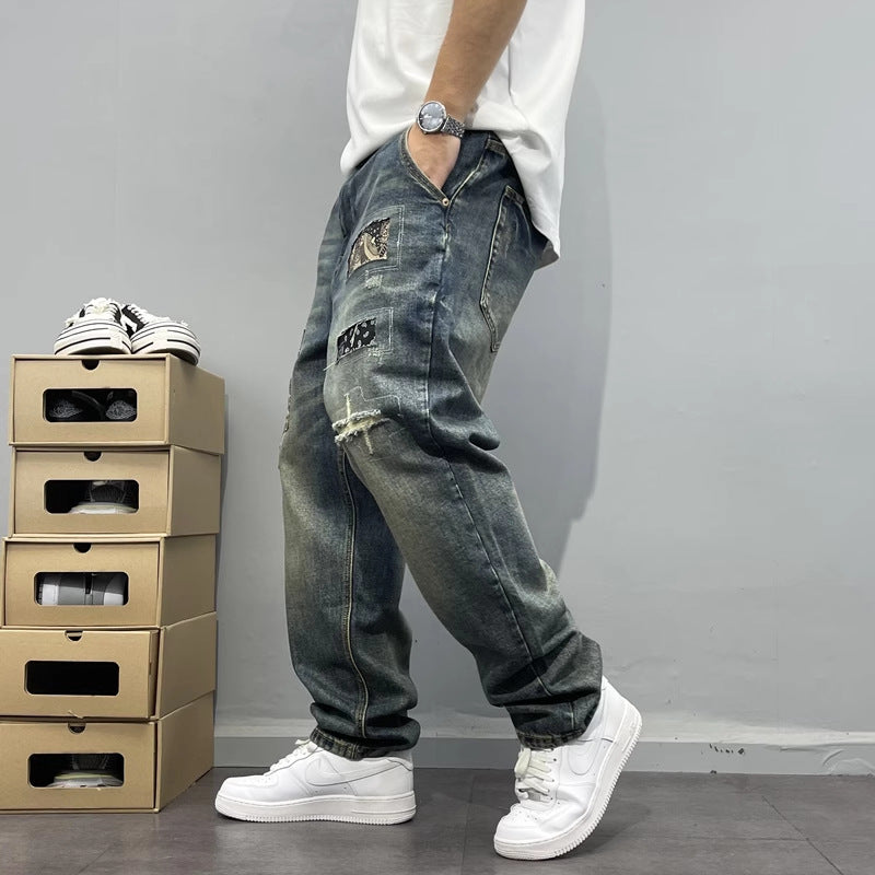 Vintage Patchwork Straight-Leg Jeans
