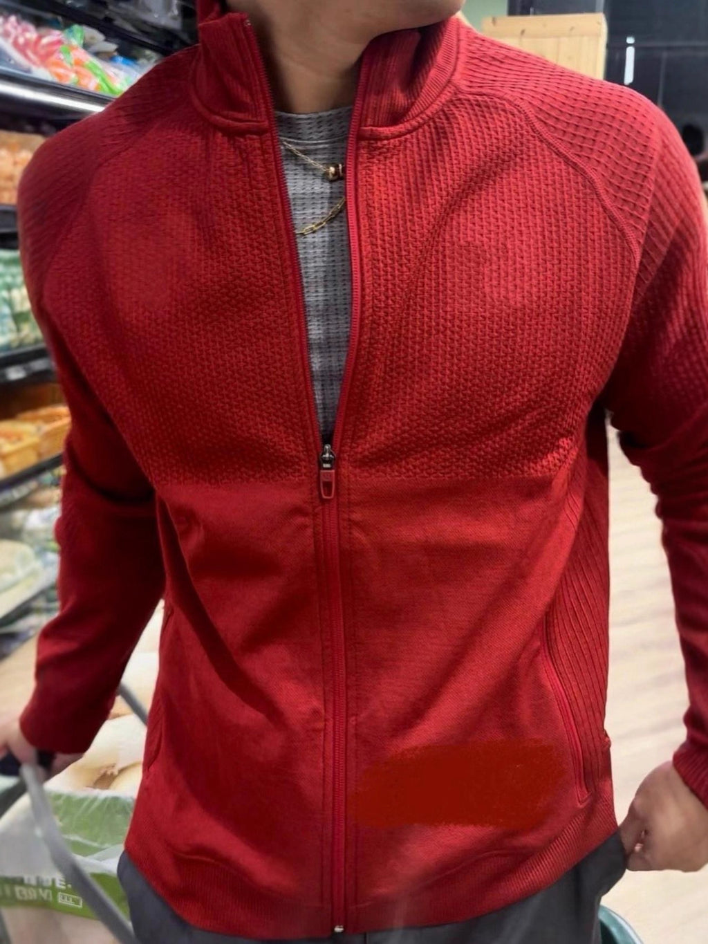 Functional Waffle Texture Full Zip Jacket