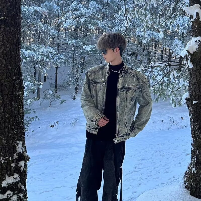 Men's Stand-Up Collar Denim Jacket