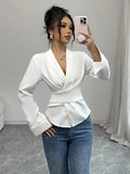 Cropped V-Neck Long-Sleeve Blouse