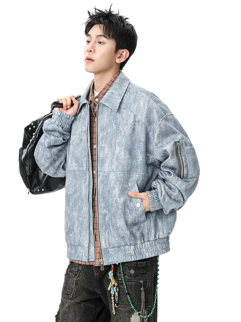 Vintage-Style Jacquard Harrington Jacket
