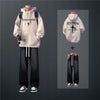 [2-piece set] Hooded sweatshirt white + jeans black