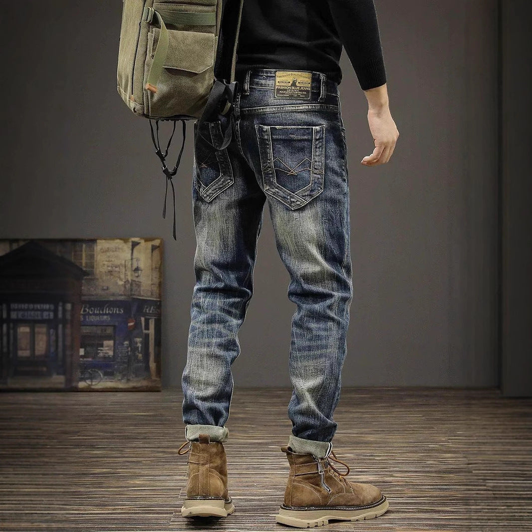 Slim-Fit Distressed Stretch Denim