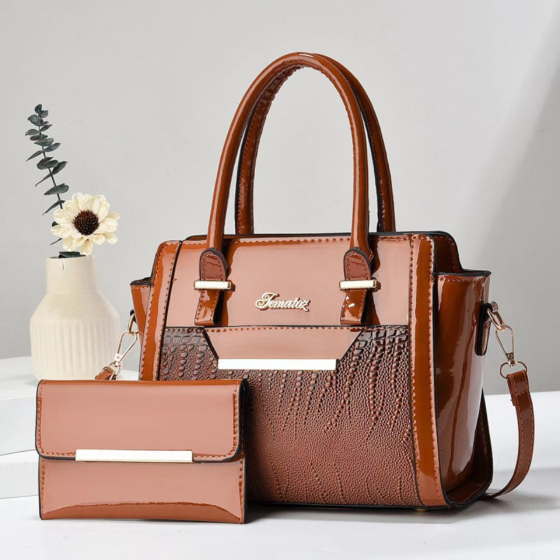 Crocodile-Texture Handbag Set