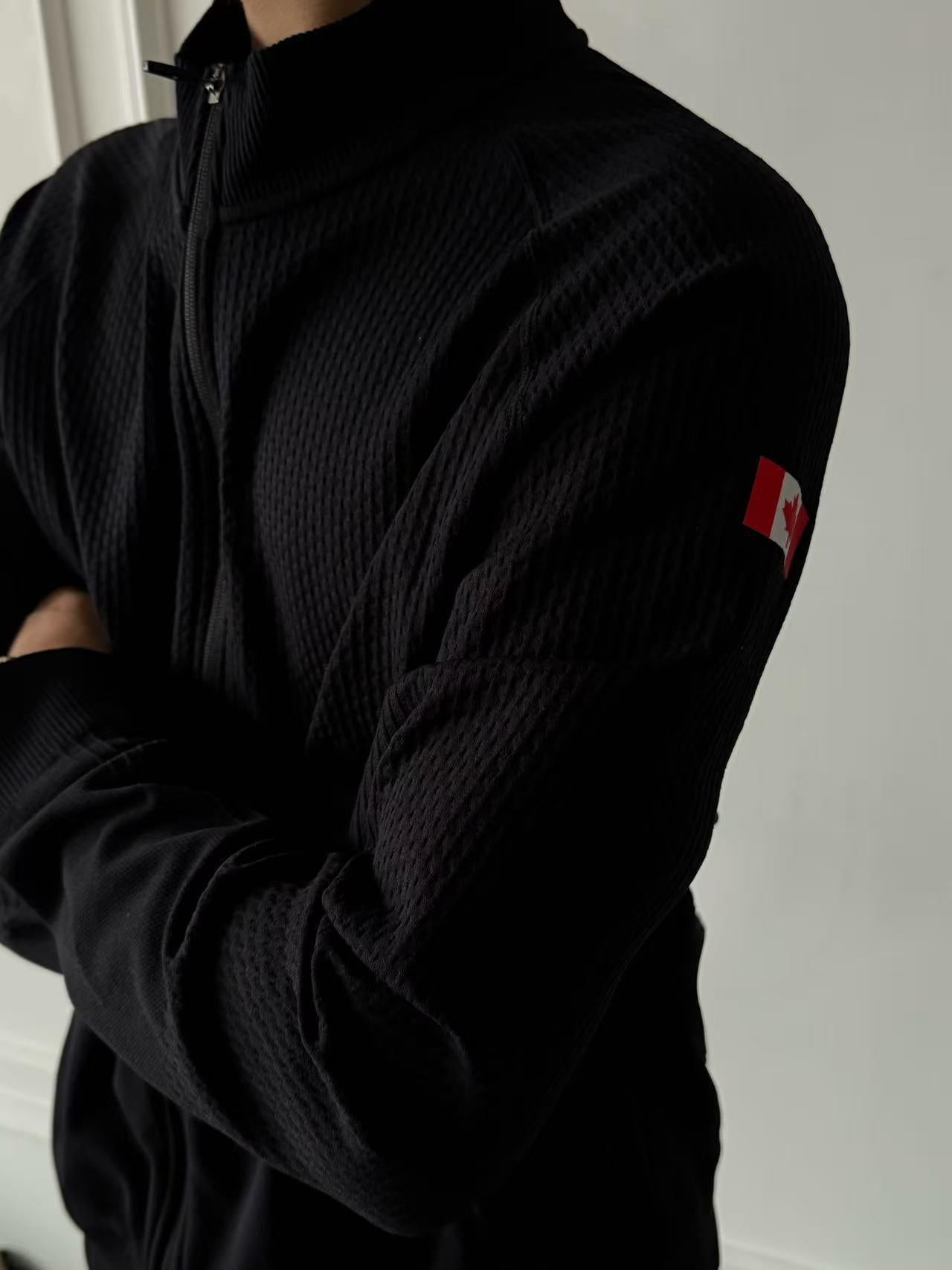 Functional Waffle Texture Full Zip Jacket