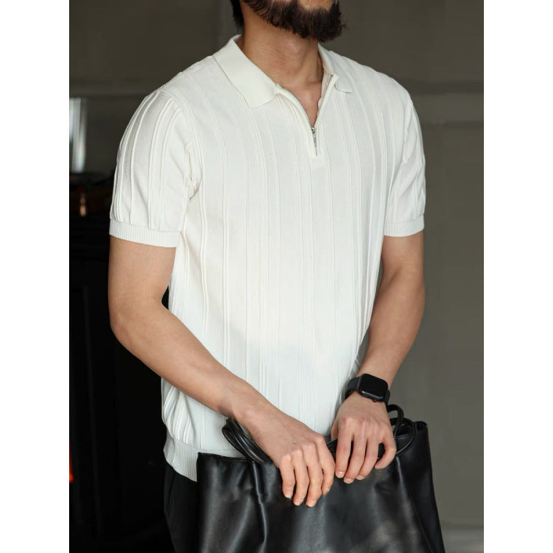 Polo-Style Zippered Knit Shirt