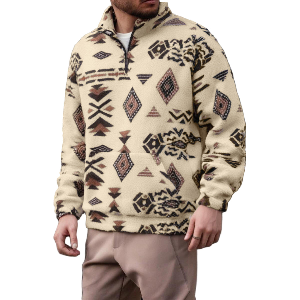 Geometric Pattern Half-Zip Sweater