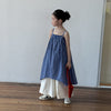 Little Blue Plaid Irregular Strap Dress (with Hair Tie)