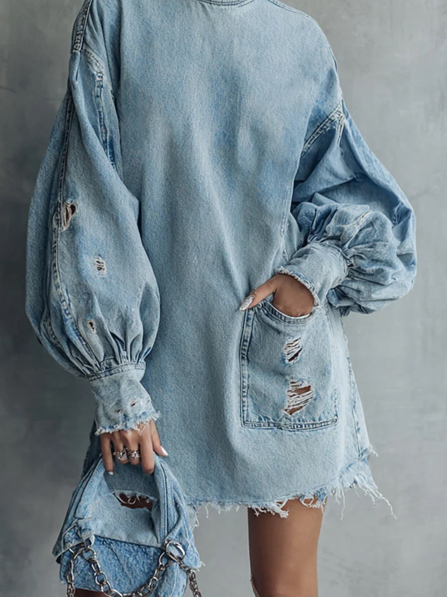 Distressed Denim Mini Dress