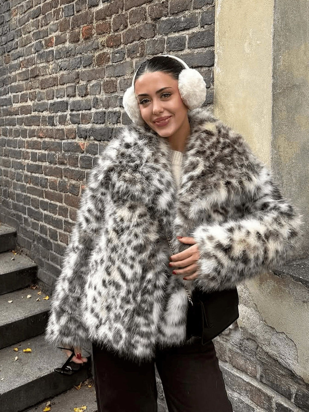 Women's Leopard Print Faux Fur Jacket
