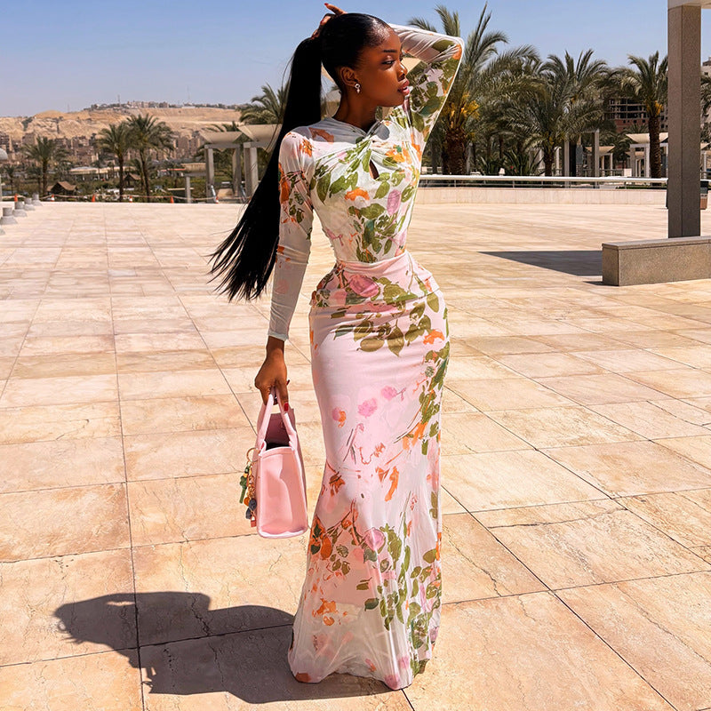 Floral Long-Sleeve Maxi Dress