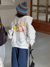 A small fleece hooded sweatshirt in light gray