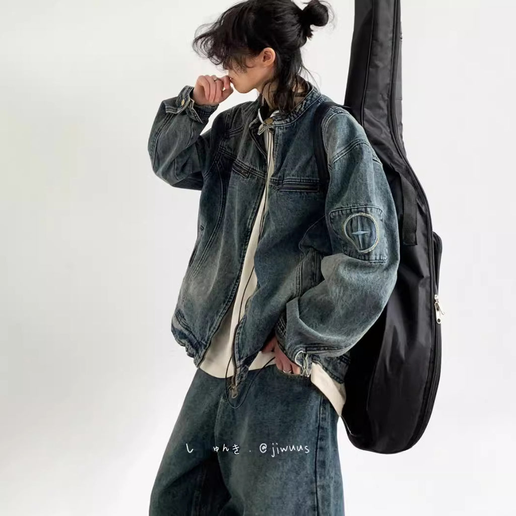 Vintage Unisex Embroidered Denim Jacket