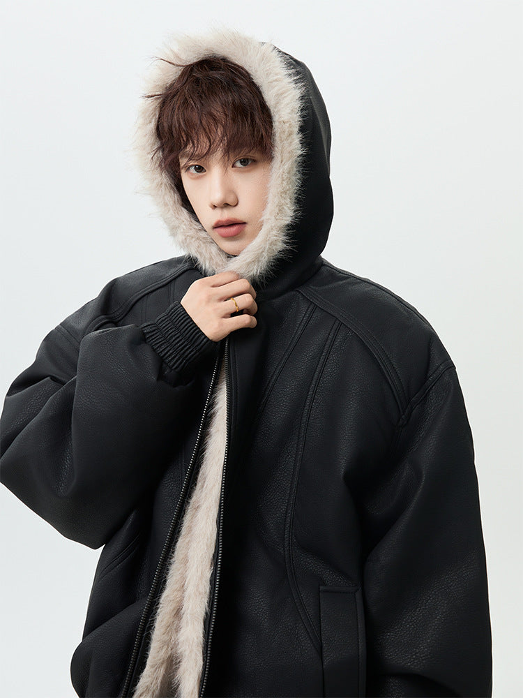 Faux-Leather Shearling Bomber