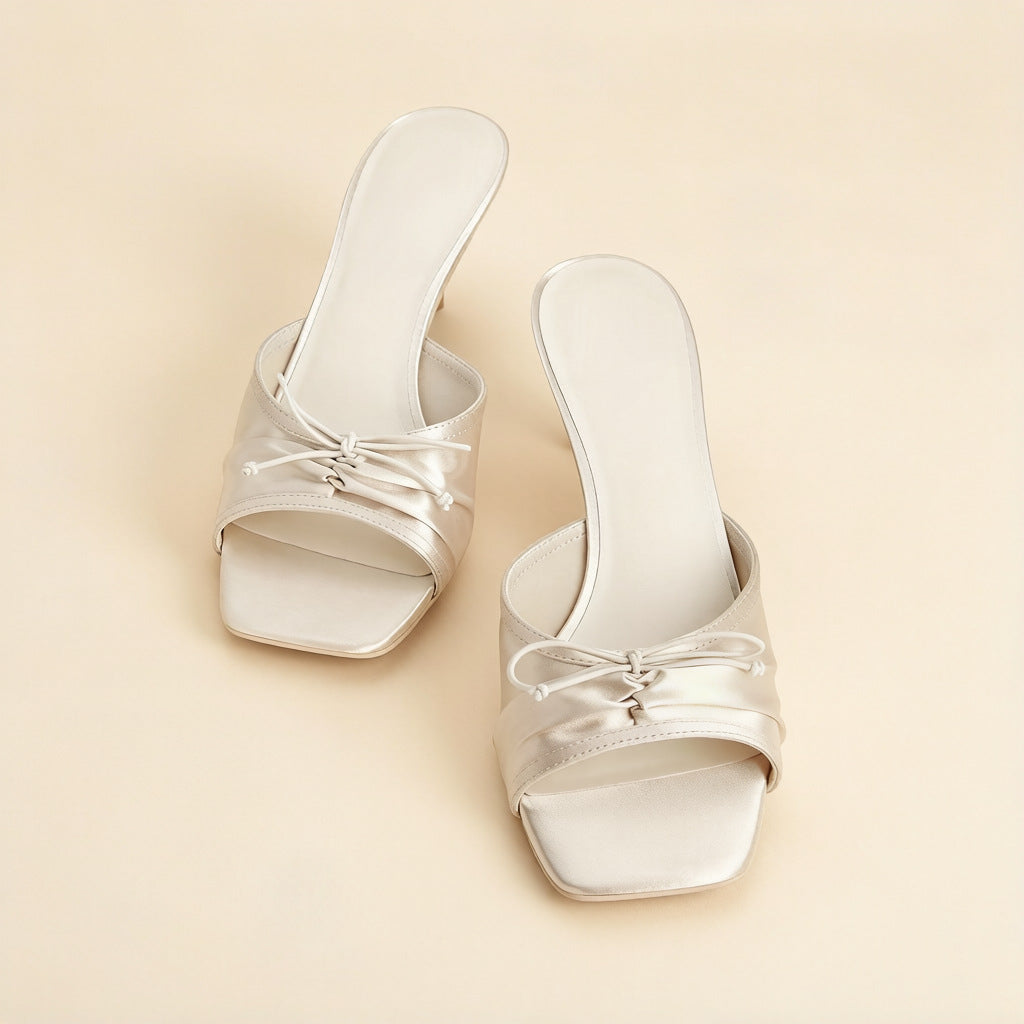 Bow Square-Toe Heel Slides