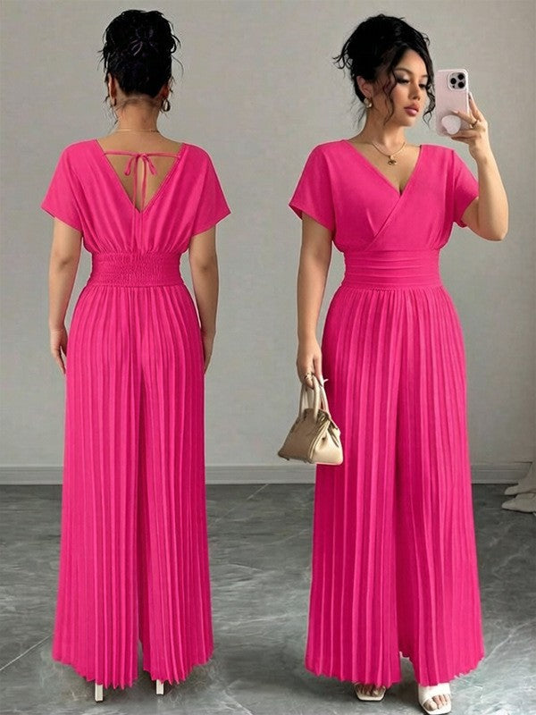 Elegant Pleated Wide Leg Jumpsuit