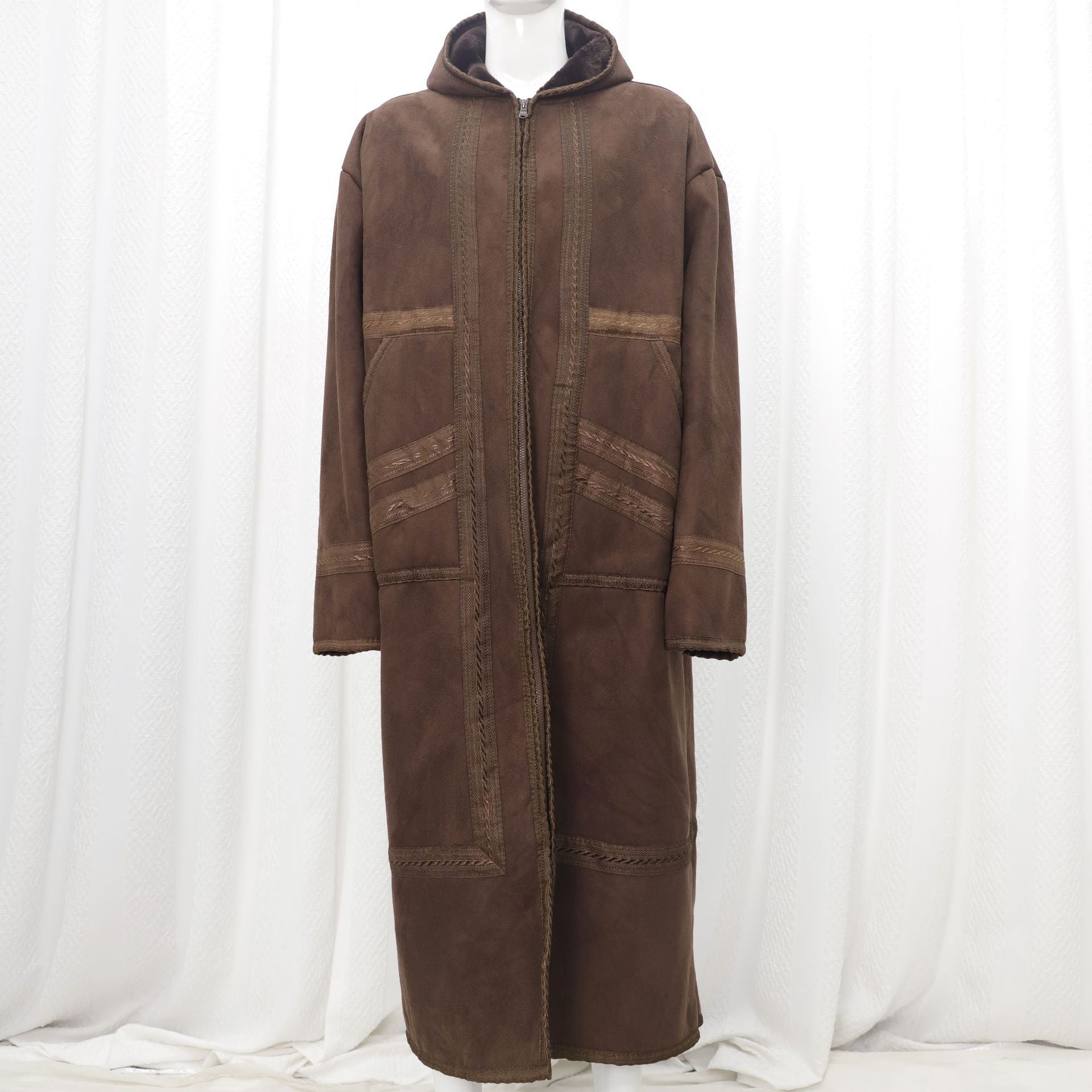 Premium Faux Suede Hooded Thobe Overcoat