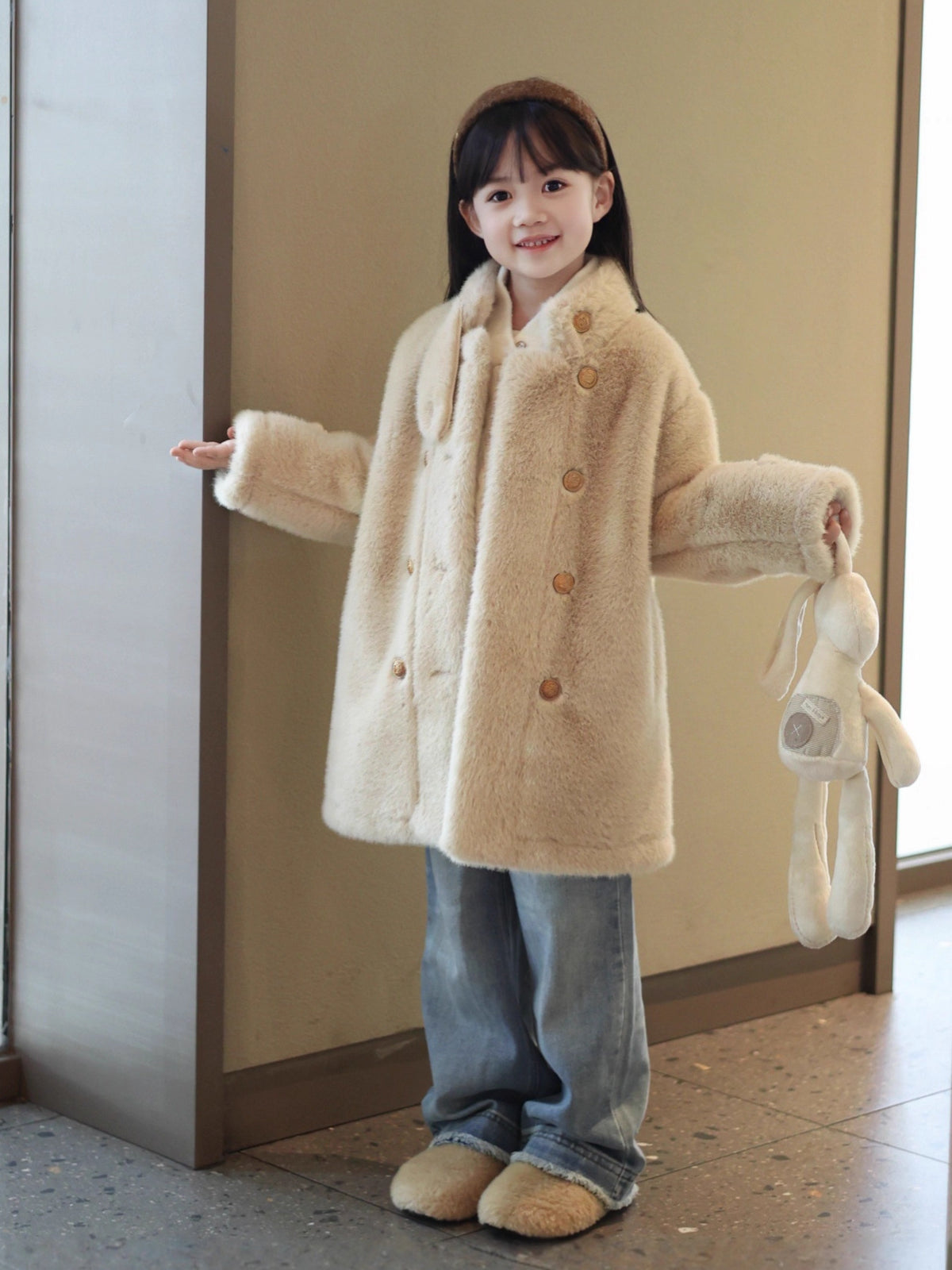 Girls' Faux-Fur Mid-Length Coat