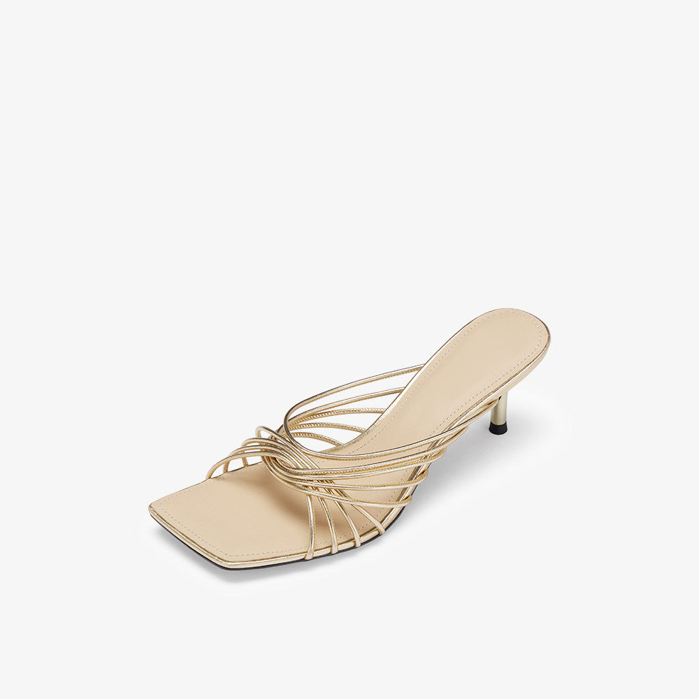 Cross-Strap Square-Toe Sandals