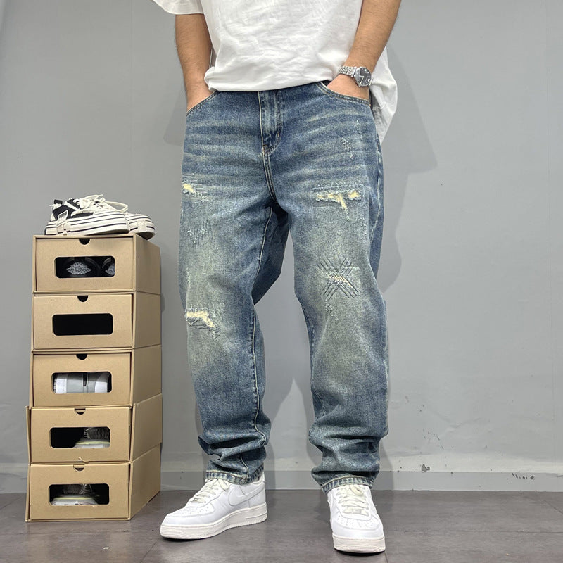 Distressed Straight-Leg Streetwear Denim