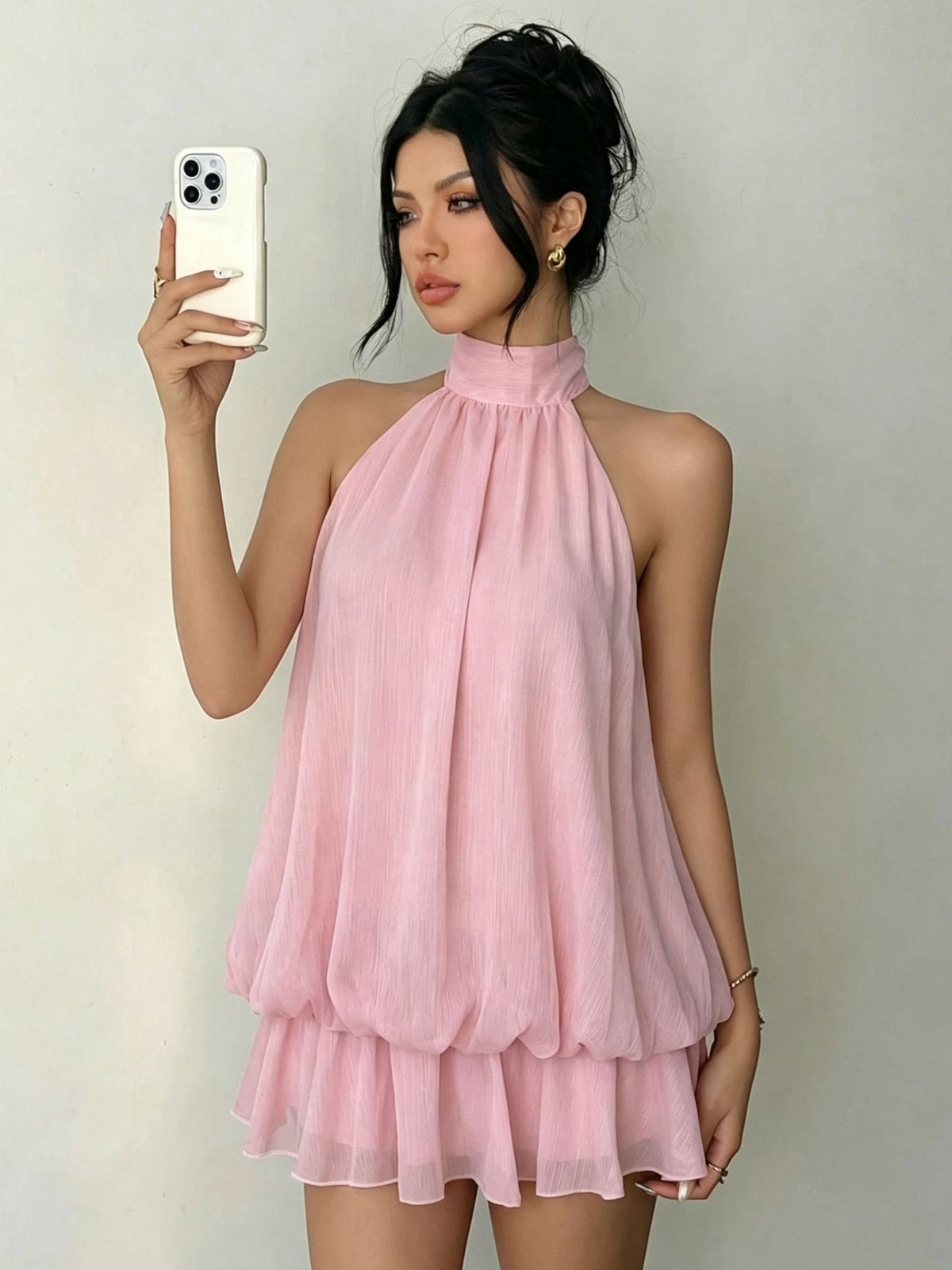 Halter Ruffle Backless Dress