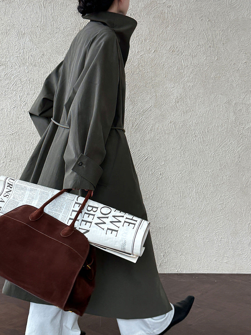 Minimalist Stand Collar Wrap Coat